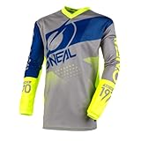 O'NEAL | Mountainbike Langarm-Shirt | Kinder | MTB DH FR Downhill Freeride | Atmungsaktives Material, Gepolsterter Ellbogenschutz | Element Youth Jersey Factor | Grau Blau Neon-Gelb | Größe L