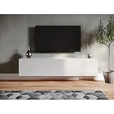 SONNI TV Board Weiss Hochglanz hängend TV Lowboard Holz 140cm TV Schrank Zwei Montagemöglichkeiten 140x40x30