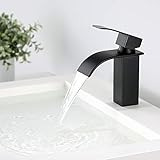 Wasserhahn Bad Schwarz Waschtischarmatur Schwarz - Cecipa Wascharmatur Bad Schwarz aus Edelstahl - Mischbatterie Waschbecken Einhebel Waschtischarmatur Wasserfall - Ares H102B (Kurz)