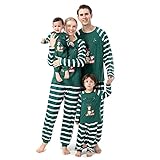 Weihnachtsoutfit Familie Set Christmas Pyjama Set mit Elch Aufdruck Casual Soft Rundhals Langarm Oberteile und Karierte Schlafanzughosen Nachtwäsche Weihnachtspyjamas für Damen Herren Junge M