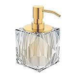 YZERTLH Seifenspender 250ml/8,8oz Kristallglas Seifenspender 10 Grade Galvanisierungspumpe Kopf Lotion Flasche Home Bad Square Seifenspender Soap Dispenser (Color : Gold)