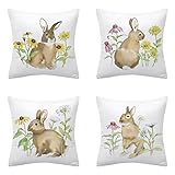 Alliwa Kissenhülle Grau Osterhase Deko Kissenbezug Frühling Baumwolle und Leinen KissenhüLle 4er Set Couchkissen Ostern Dekoration Wohnung