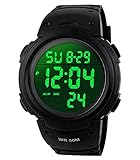RSVOM Herren Digital Quarz Uhren mit Schwarz Silikon Armband 50M Wasserdicht Big Face Sport Armbanduhr mit Wecker Stoppuhr mit LED-Hintergrundbeleuchtung Digitaluhren für M