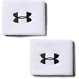 Under Armour UA Performance Wristband, 2er-Pack schweißableitendes Fitnessband, flexibles Schweißband mit Logo Unisex, Weiß (White / Black) , One S