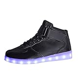 SUCES Unisex Sneaker, Damen Mode LED Leucht Schuhe Frauen Licht Sole High Top Laufschuhe Paar USB Sport Wanderschuhe Beiläufige Outdoor Fläche Atmungsaktiv Sportschuhe (Schwarz,37)