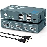 KVM Switch HDMI 4K@60Hz 2 Port,USB2.0,2 PC 1 Monitor Switch,USB Switch 2 PC,HDMI 2.0,HDCP2.2, KVM USB Umschalter,Ultra HD,mit Kabeln,Button Sw