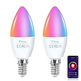 Alexa Smart Glühbirnen, Fitop E14 Wlan LED Lampen Dimmbar Glühbirne 4.9W 470Lm+2200-6500K+RGB 16 Millionen Farben, App Steuern Kompatibel mit Alexa /Google Home, Fernbedienung,Sprachsteuerung 2 Pack