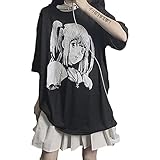 Anime-Muster-T-Shirt Weiblicher Sommer Japanischer Stil Schöne E-Bluse I Schwarzes Gothic-T-Shirt Hip-Hop Unisex Lässiger Stil Übergroßer Pullover Death Note Misa Misa Und Yag