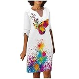 Vectry Damen Kleider Frauen T-Shirt Kleid Butterfly Print Halbarm V-Ausschnitt Knielangen Grafik Shirt Kleider Casual Etuik