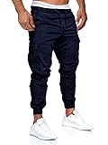 ORANDESIGNE Herren Chino Jeans Cargo Freizeit Casual Regular Fit Sport Elastische Taille Hose A Dunkelblau XXL