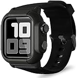 Wasserdichte Schutzhülle für Apple Watch Serie 6/5/4/3/2/1/SE 40 mm 42 mm 44 mm, robuste stoßfeste iWatch-Schutzhülle mit hochwertigem weichem Silikonband (schwarz, 40 mm)