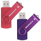 SIMMAX USB Stick 2 Stück 16GB Memory Stick Swivel-Design USB-Flash-Laufwerke Zip-Laufwerke (16GB Rot Lila)