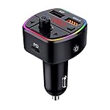 Auto Musik Adapter, Bluetooth 5.0 FM Transmitter Autoradio Adapter, QC3.0 & PD 20W Autoladegerät Bluetooth Auto MP3, 7 RGB Hinterleuchtet, Auto Audio Adapter Unterstützen für Freisprechen, Bass,U Disk