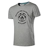 Monster Hunter Küche T-Shirt,Videospiel Mh 3D Gedruckt 100% Baumwolle Solid Short Sleeve Für Sommer Spiel Liebhaber Teen Grau 2XL