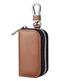 MONOJOY Faraday Tasche für Autoschlüssel, Autoschlüssel Signal Abschirmbox, RFID Diebstahlschutzbox aus Leder, Fernbedienung schlüsseletui mit Haken und Schlüsselring（Hellbraun）
