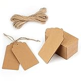 Kraftpapier Anhänger Geschenkanhänger Etiketten 10*5cm, 100stk. mit Jute Schnur, für Hochzeitsgeschenke Weihnachtsgeschenke Partygeschenke (Braun)