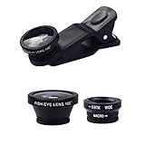 3 In 1 Handy Objektiv Set, HandyObjektiv Clip-On Kamera-Adapter Für Smartphones - Fischaugenobjektiv (180° Fisheye Linse) + Weitwinkel (0,67x Wide) + Makroobjektiv (10x) Für Alle Handys Geeig