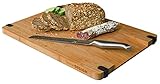 DuneDesign Massiv Holz Schneidebrett mit Ausguss - 44x30x2cm Antirutsch Bambus Brett - XL Hackb