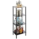 mDesign Standregal mit 4 Ablagen – kompaktes Regal im modernen Design aus Metall und Glas – Glasregal für das Bad, Büro, Schlaf- oder Wohnzimmer – schw