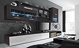 Home Innovation – Glanzlack Wohnwand, Wohnzimmer, Wohnzimmerschrank, Anbauwand, Esszimmer mit LEDs, Verarbeitung weiß lackiert und Wenge, Maße: 250 x 190 x 42 cm T