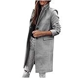 Damen Jacke Herbst Winter Langarm Blazer Mantel Elegant Casual Revers Windbreaker Lange Jacke Übergangsjacke Damen Elegant Outwear mit Gürtel und T