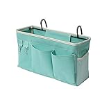 E EBETA Bett Organizer Bett Tasche mit Darhthaken Hängetasche Hochbett Aufbewahrungstasche für Buch, Magazin, Handy, Kopfhörer Bett Aufbewahrung(Grün)