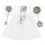 Agoky Damen Viktorianische Gothic Kostüm Tüll Halsband Halskette Schmuck Elegant Choker Mittelalter Kragen weiß Weiß ohne Armbänder One S