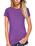Beluring Damen Longshirt Kurzarm Tshirt Elegante Tshirts Sommer V Ausschnitt Oberteil Tops Lila M