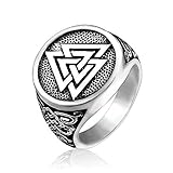 C2Jew Wikinger Valknut Ring, Nordischen Mythologie Odins Symbolamulett, Rostfreier Stahl Keltischer Knoten Schmuckgeschenk,Silber,9