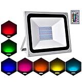 LJJTDS RGB LED Strahler Fluter Außen Mit Fernbedienung Objektbeleuchtung 100W LED Fluter Flutlichtstrahler, IP65 Wasserdicht LED Flutlicht, Garten Stimmung