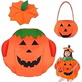 Tuofang Halloween Kürbis Mantel Hut Set, Halloween Kürbis Candy Bag, Halloween Kostüm Kürbiskostüm, Lustig Niedlichen Kostüm Verkleiden Cosplay Strampler mit Hut für Baby