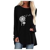 Sweatshirt Damen Pullover Rundhals Langarmshirt Baumwolle Bedrucktes Oberteil Tops Herbst Freizeit T-Shirts Bluse(Black, 3XL)