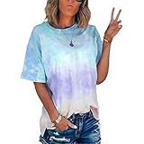 Lulupi T-Shirt Damen Bunt Batik Shirt Rundhals Kurzarm Bluse Oberteil Frauen Mode Farbverlauf Longshirt Sommer Tops Lang Oversize Tee T