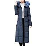 TWIOIOVE Daunenjacke Damen Winter Übergangsjacke Dickere Steppjacke Kunstpelz Lange Kapuzenjacke Warm Steppmäntel Langjacke Baumwollwattierte Jacken Zip Up Outdoorjacken T