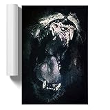 Big Box Art Brüllender Löwe in Abstraktem Poster Wandkunst ungerahmt Bild Druck A2 (59,4 x 42 cm) Schwarz Blau Schwarz G