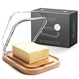 NJUH home x living® Butter-Dose - Butterglocke aus hochwertigem Glas - Holz Butterdose aus nachhaltigem Bambus - Umweltfreundliche Butteraufbewahrung - FSC-zertifizierte Butterbox 640