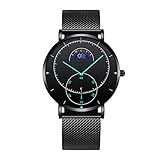CETLFM Luxuriöse Herren-Armbanduhr, wasserdicht, Chronograph, leuchtend, kreativ, Stern-Monat-Design, schw