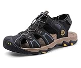 URVIP Herren Sandalen Leder Geschlossener Toe Strand Sandal Outdoor Sommer Sport Sandalen Schwarz 38.5 EU