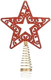 com-four® Weihnachtsbaumspitze für den Weihnachtsbaum, passend für Jede Baumspitze, bruchsicher, glitzernder Stern (01 Stück - 19cm/rot)