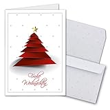 30x Weihnachtskarten-Set DIN A6 in Weiß mit rotem Design Weihnachtsbaum - Faltkarten mit passenden Umschlägen - Weihnachtsgrüße für F