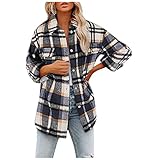 Flannel Hemd Frauen Kariert Flanellhemd Damen Jacke Oversize Mantel HolzfäLler Hemdjacke Karierte Warm Langarmshirt Frühling Winter Flanell Lang Oberteil Langarm Bluse Locker Shirt Top