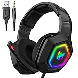 PS4 Gaming Headset, Wired Musik-Kopfhörer mit Rauschunterdrückung Mikrofon RGB Beleuchtung 3,5 mm Stecker Surround Stereo, für PS4 / Xbox One/Telefon/Laptop