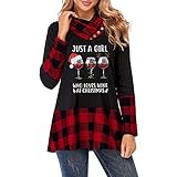 TTWOMEN Weihnachten Damen Langarm High Neck Tunika Tops Formschlüssige Lässige Karierte Niedlich Print Pullover Bluse S