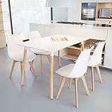 Rechteckiger Esstisch Küchentisch Küche Wohnzimmer MDF Rundbein Buche, Skandinavischer Esszimmertisch für 4 bis 6 Personen 110 * 60 * 75cm (Weiß)