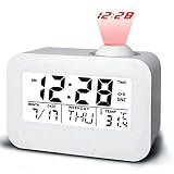 TRPYA Taktstimme, Steuerbackbeleuchtung Voice sprechende Zeitmessuhr Clock Calendar-Projektionsuhren Wecker mit Temperaturanzeige (Color : White)