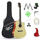 Hricane Große Gitarre 41 Zoll Westerngitarre Cutaway Dreadnought Akustikgitarre 4/4 Gitarre Anfänger Erwachsene mit Gitarrentasche, Gitarrengurt, Gitarrensaiten, Stimmgerät, Plektrum, Schlagb