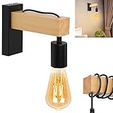 Wandleuchte Innen Vintage, Wandlampe aus Metall & Holz mit E27 Fassung, Retro Industrial Wandbeleuchtung mit Verstellbar Kabel, Wandspot für Café Restaurant Treppen Flur Schlafzimmer Ohne L