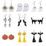 9 Paar Halloween Thema Ohrringe Gothic Ohrringe Geist/Spinnennetz/Schädel/Fledermaus/Katze/Kürbis/Mummy 3D Ohrringe für Frauen M