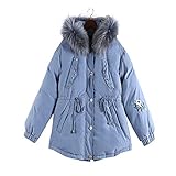 LINJJ Frauen Winterjacke Mode Gestickte Kapuzenparka Große Größe Lose Hairy Collar Baseballmantel,Blau,5XL