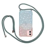 Handykette Anhänger Hülle für Samsung Galaxy A51 Glitzer Bling Handyhülle Silikon Case mit TPU Cover Umhängeband Trageschlaufe Kordel Lanyards Schutzhülle Schnur Bumper Schale Hand Strap Blau R